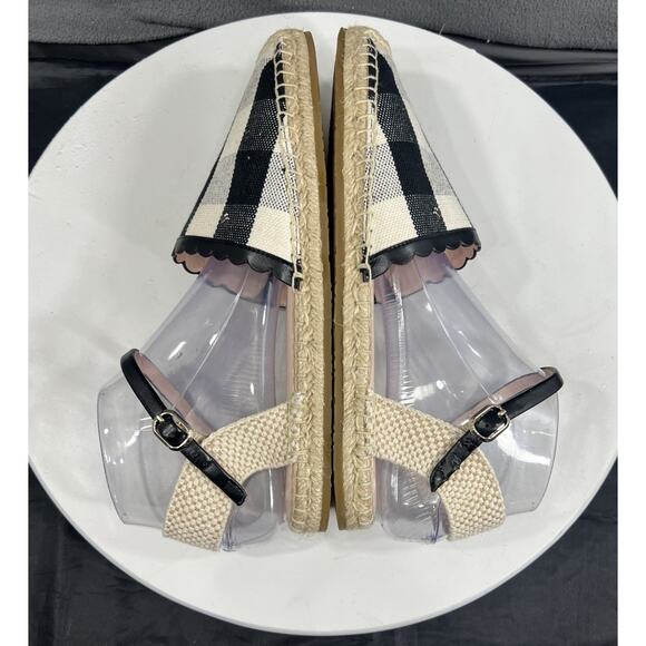 Kate Spade Bonnie Espadrilles Flats Ankle Strap Black White Check Women Size 9 - Picture 7 of 15